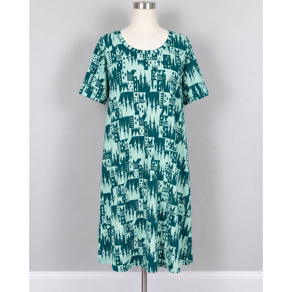 LuLaRoe Julia Womens XL Teal Mint Geometric Print Short Sleeve Dress NWT